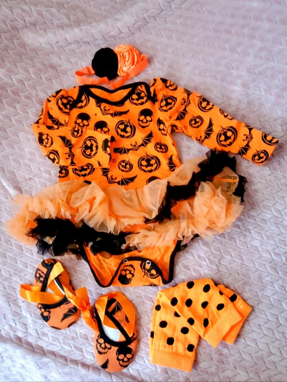 New Girls Halloween pumpkin tutu headband Leg Warmers And Shoes Available 12/24M